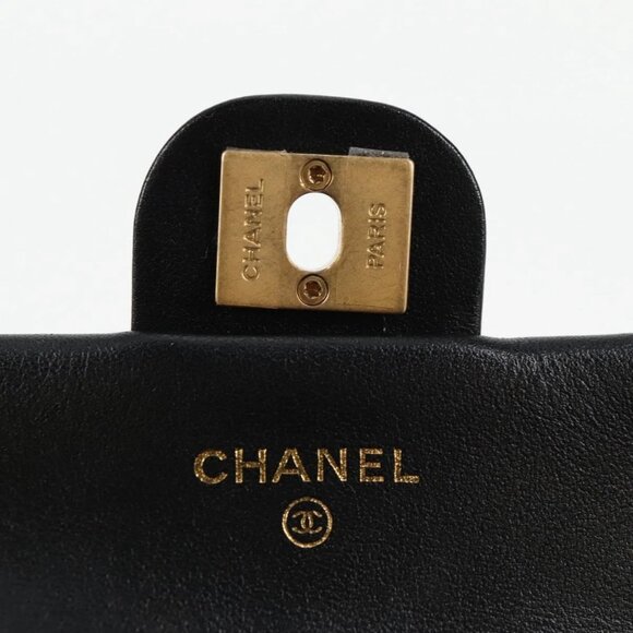 CHANEL Matelasse Chain Pouch Shoulder Bag Lamb Skin Black Gold CC Auth BD2191M - Picture 12 of 16